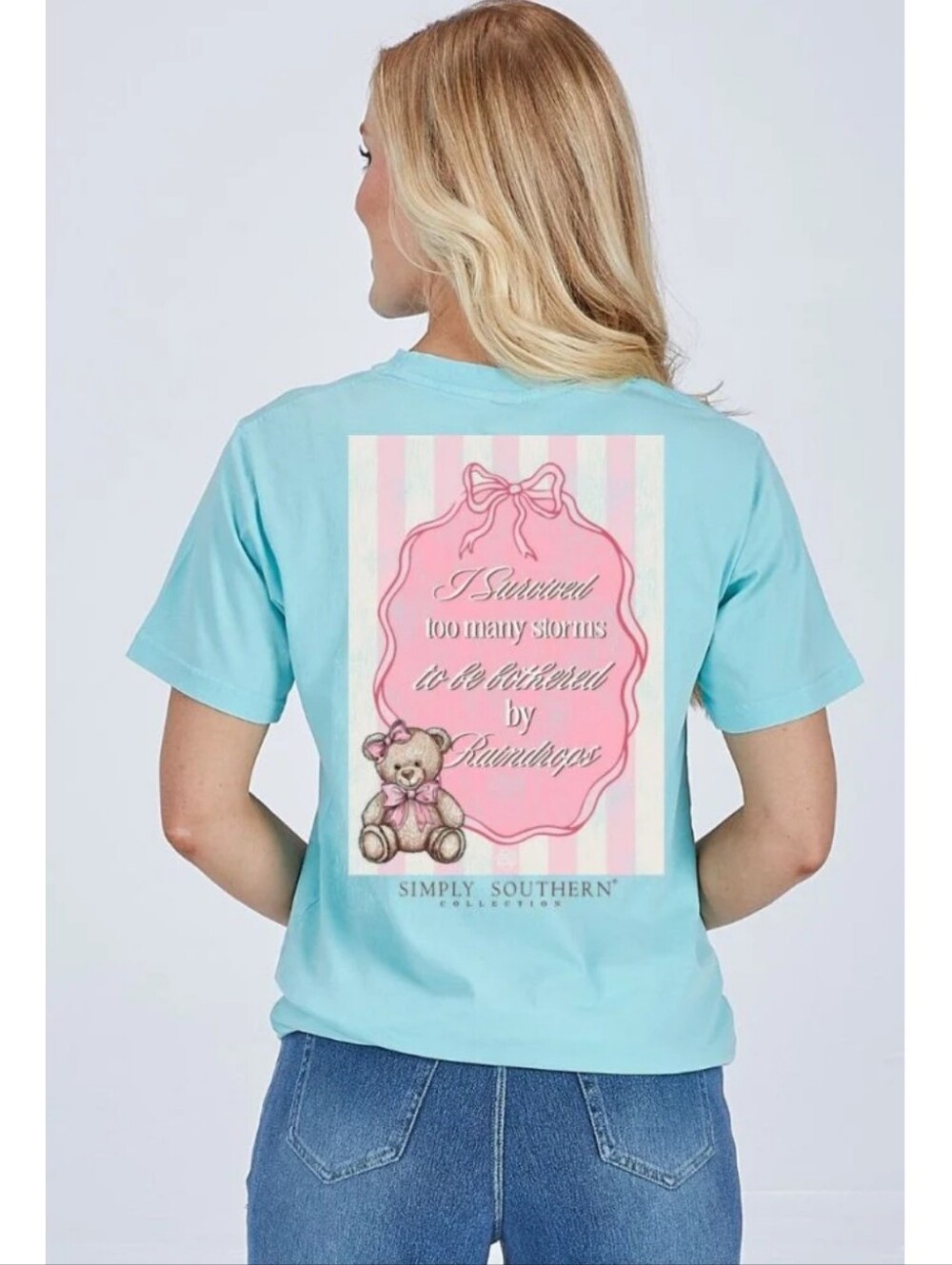 🎀🧸NWT Simply Southern "I've Survived Too Many Storms Graphic T" Washd Aqua🩵XL